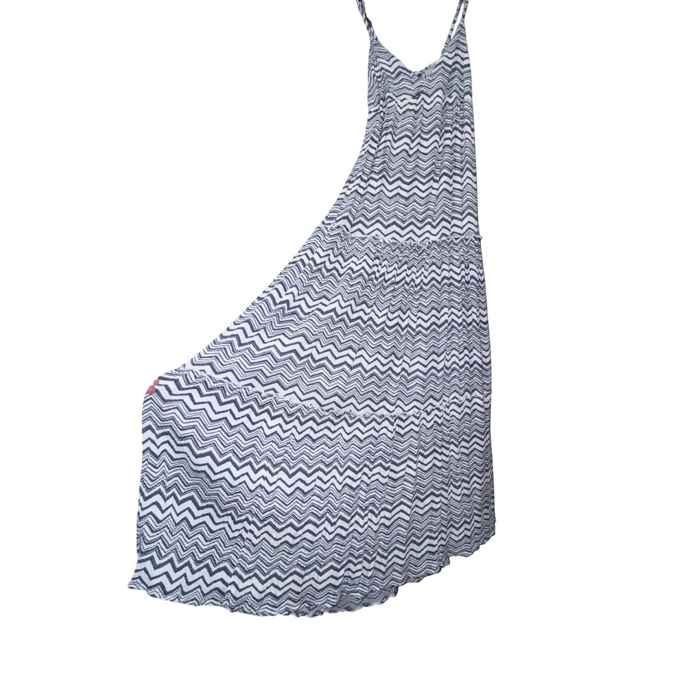 Billabong Sun Lovin Slate Blue Chevron Maxi Dress Empire Waist Spaghetti Strap L - Picture 10 of 16